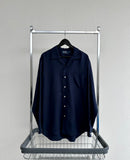 90s Polo RalphLauren Silk Linen Cotton L/S Shirt L DeepNavy