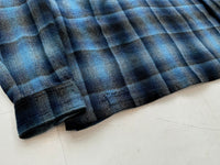 70s Goldenline Shadowplaid Wool Loop Shirt M Navy&Blue