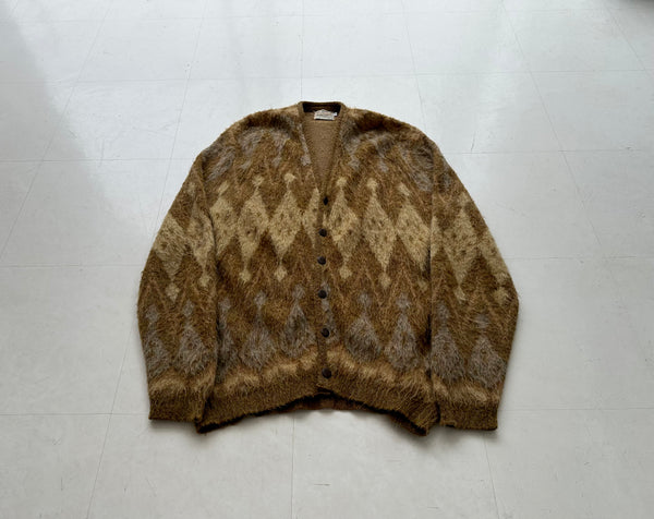 60s CAMPUS Mohair Cardigan Diamond XL Mustard