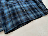 70s Goldenline Shadowplaid Wool Loop Shirt M Navy&Blue