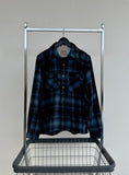 70s Goldenline Shadowplaid Wool Loop Shirt M Navy&Blue