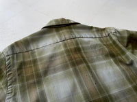 70s Merino ShadowPlaid Wool Shirt M Khaki AsIs