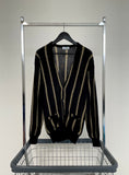 70s LACOSTE Wool Striped Cardigan L Black