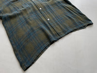 60s Vintage TOWNCRAFT Rayon ShadowPlaid Shirt L Khaki