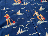 90s Vintage Polo RalphLauren “Surfing” Rayon Opencollar Shirt XL DeepBlue