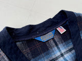 70s PENDLETON ShadowPlaid Wool Cardigan L Blue