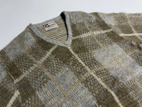 50s vintage Revere Mohair Knit pullover Check Beige Brown