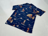 90s Vintage Polo RalphLauren “Surfing” Rayon Opencollar Shirt XL DeepBlue