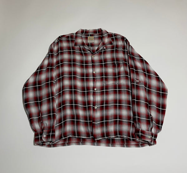 50s vintage BRENT Ombre check Opencollar shirt RedXBlackXWhite XL