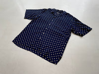 90s Vintage RalphLauren PolkaDot OpenCollar Rayon Shirt L Navy