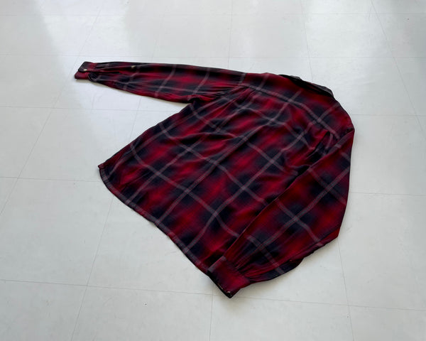 50s Vintage Mac Phergus Rayon ShadowPlaid Loop Shirt M Black&Red