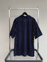 90s Vintage RalphLauren PolkaDot OpenCollar Rayon Shirt L Navy