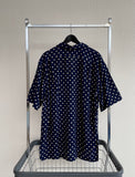 90s Vintage RalphLauren PolkaDot OpenCollar Rayon Shirt L Navy