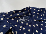 90s Vintage RalphLauren PolkaDot OpenCollar Rayon Shirt L Navy