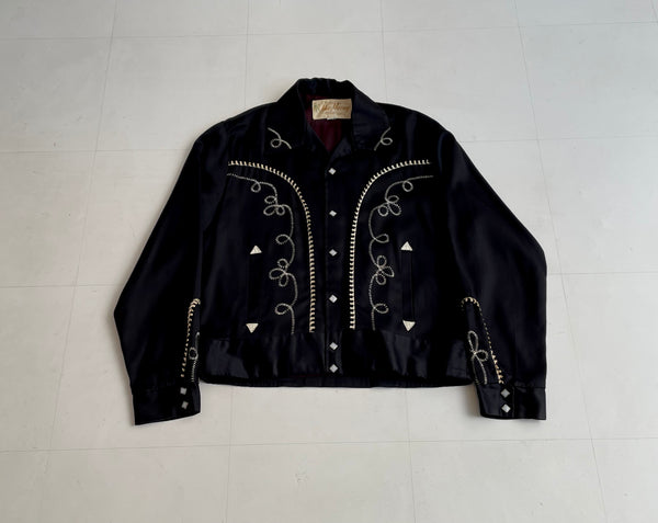 50s Maurray Rayon Gabardine Jacket Black Medium