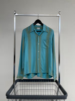 60s Vintage TOWNCRAFT Rayon Striped ShadowPlaid Loop Shirt L Turquoise