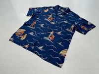 90s Vintage Polo RalphLauren “Surfing” Rayon Opencollar Shirt XL DeepBlue