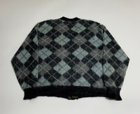 50s Sears Black Turquoise Mohair cardigan Argyle L