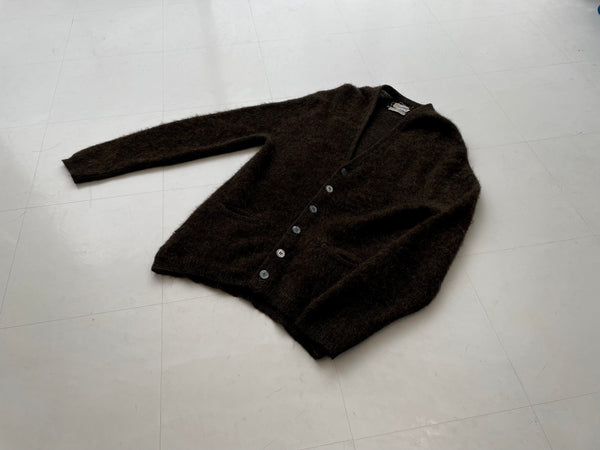 60s Vintage JAMES WELLS Mohair Cardigan M Brown