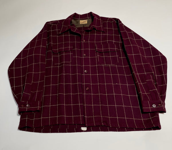 50s Vintage Wool stitch check Opencollar shirt Burgundy L – NO ...