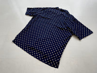 90s Vintage RalphLauren PolkaDot OpenCollar Rayon Shirt L Navy