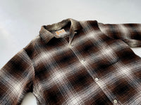 60s Vintage golden isle Shadow Plaid Wool L/S Shirt M Brown