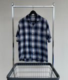 50s Vintage Continental ShadowPlaid  Rayon OpenCollar Shirt M Blue