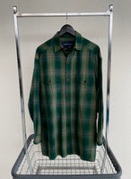 80s Vintage RalphLauren ShadowPlaid Rayon Shirt M Green