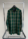 80s Vintage RalphLauren ShadowPlaid Rayon Shirt M Green