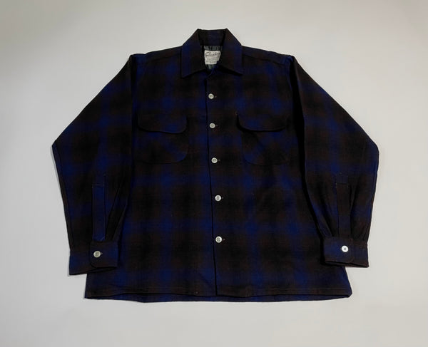 60s vintage golden line Ombre Wool Opencollar shirt Blue&Brown M