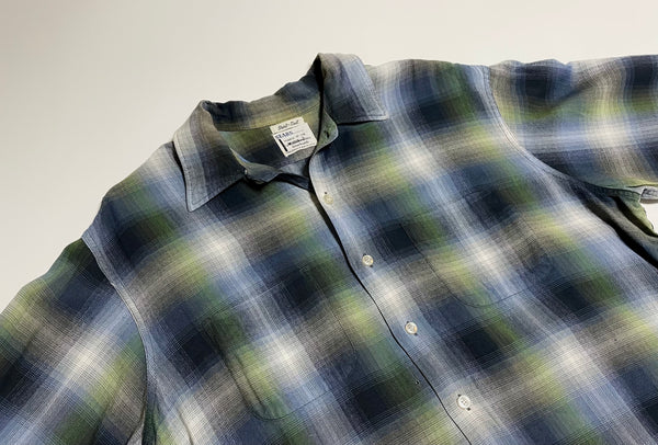 50s vintage Sears Ombre check rayon shirt BlueXGreenXBlack