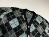 50s Sears Black Turquoise Mohair cardigan Argyle L