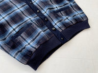 70s PENDLETON ShadowPlaid Wool Cardigan L Blue