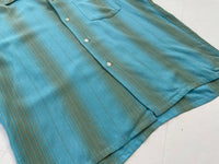 60s Vintage TOWNCRAFT Rayon Striped ShadowPlaid Loop Shirt L Turquoise