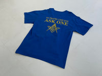 90s Vintage FreeMason ASK ONE T Shirt Blue