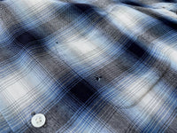 50s Vintage Continental ShadowPlaid  Rayon OpenCollar Shirt M Blue