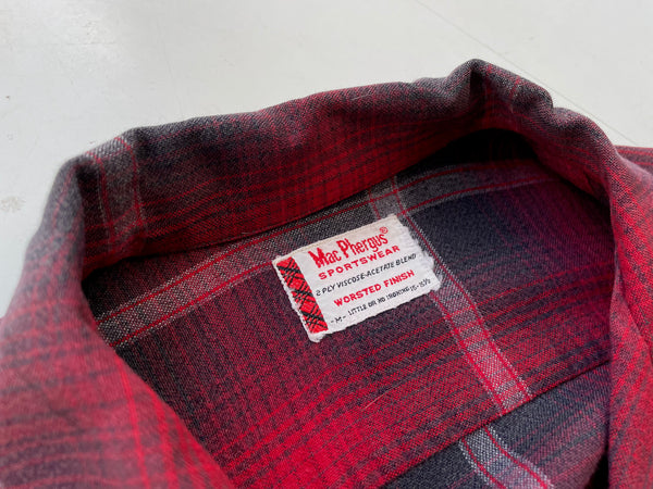 50s Vintage Mac Phergus Rayon ShadowPlaid Loop Shirt M Black&Red