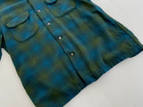 60s Vintage Pendleton Ombre Wool Opencollar Shirt Green&Blue XL