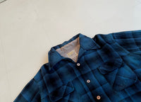 50s Vintage Cascade Ombre Wool Opencollar Shirt Blue&Black L