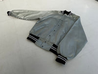 80s Vintage Nylon Varsity Jacket L silver