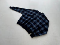 70s PENDLETON ShadowPlaid Wool Cardigan L Blue