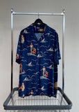 90s Vintage Polo RalphLauren “Surfing” Rayon Opencollar Shirt XL DeepBlue