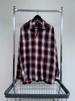 90s RRL Shadow Plaid Rayon Shirt L Rd Bl & Wh