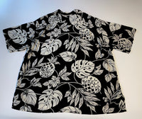 90s RalphLauren “Monstera” Rayon Shirt XXL Black