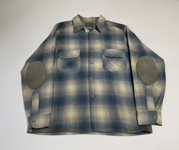 Vintage 70s Pendleton Ombre Wool shirt Ivory&Blue L