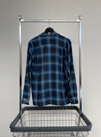 60s Vintage KENTFIELD Rayon ShadowPlaid Loop Shirt M Black&Blue