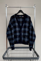 70s PENDLETON ShadowPlaid Wool Cardigan L Blue