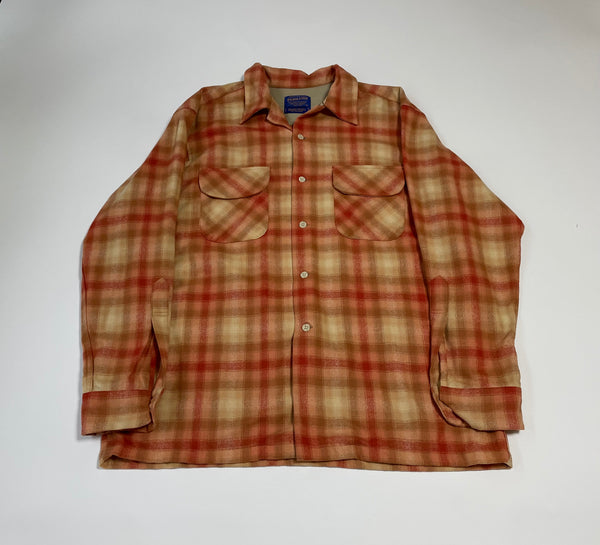 90s vintage Pendleton Ombre Wool Opencollar shirt Orange L