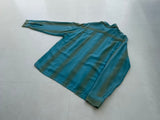 60s Vintage TOWNCRAFT Rayon Striped ShadowPlaid Loop Shirt L Turquoise