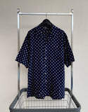 90s Vintage RalphLauren PolkaDot OpenCollar Rayon Shirt L Navy